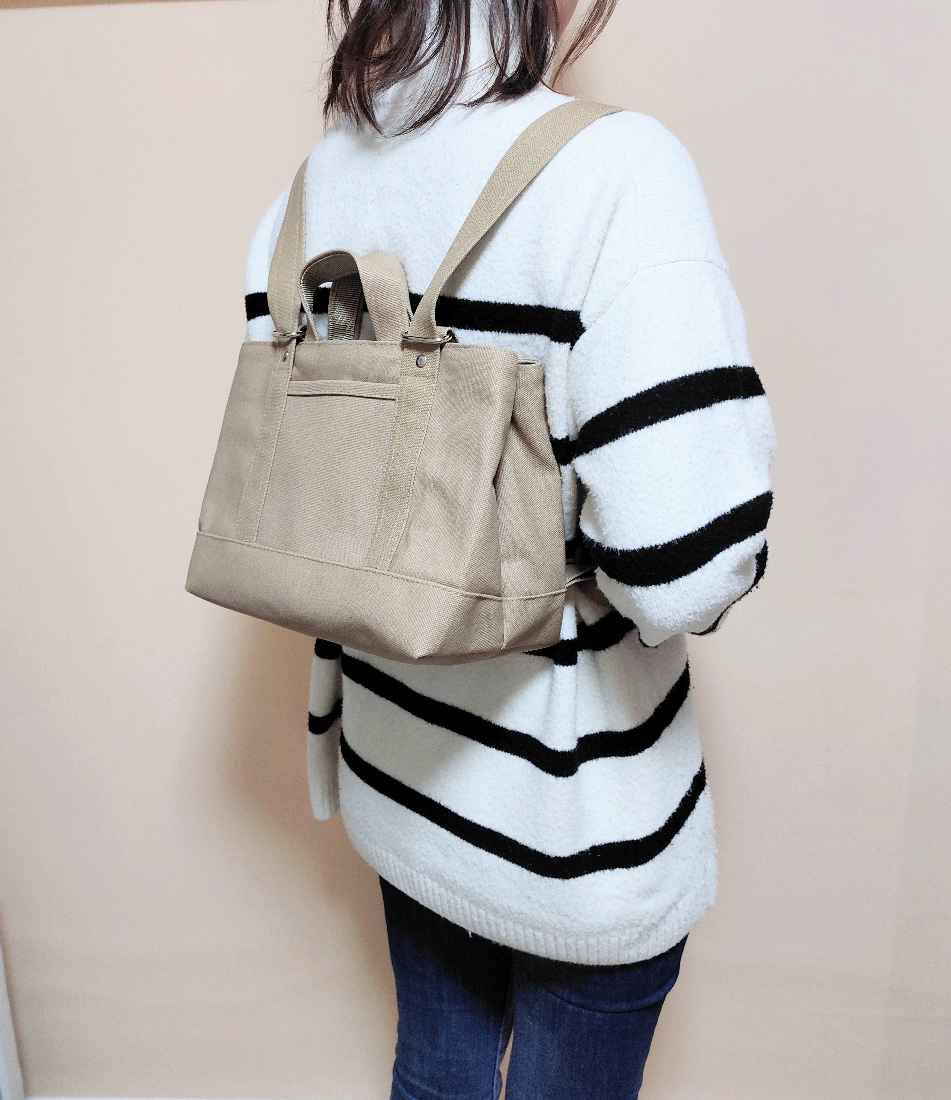 ミニ仕切り帆布リュック（サンドベージュ）