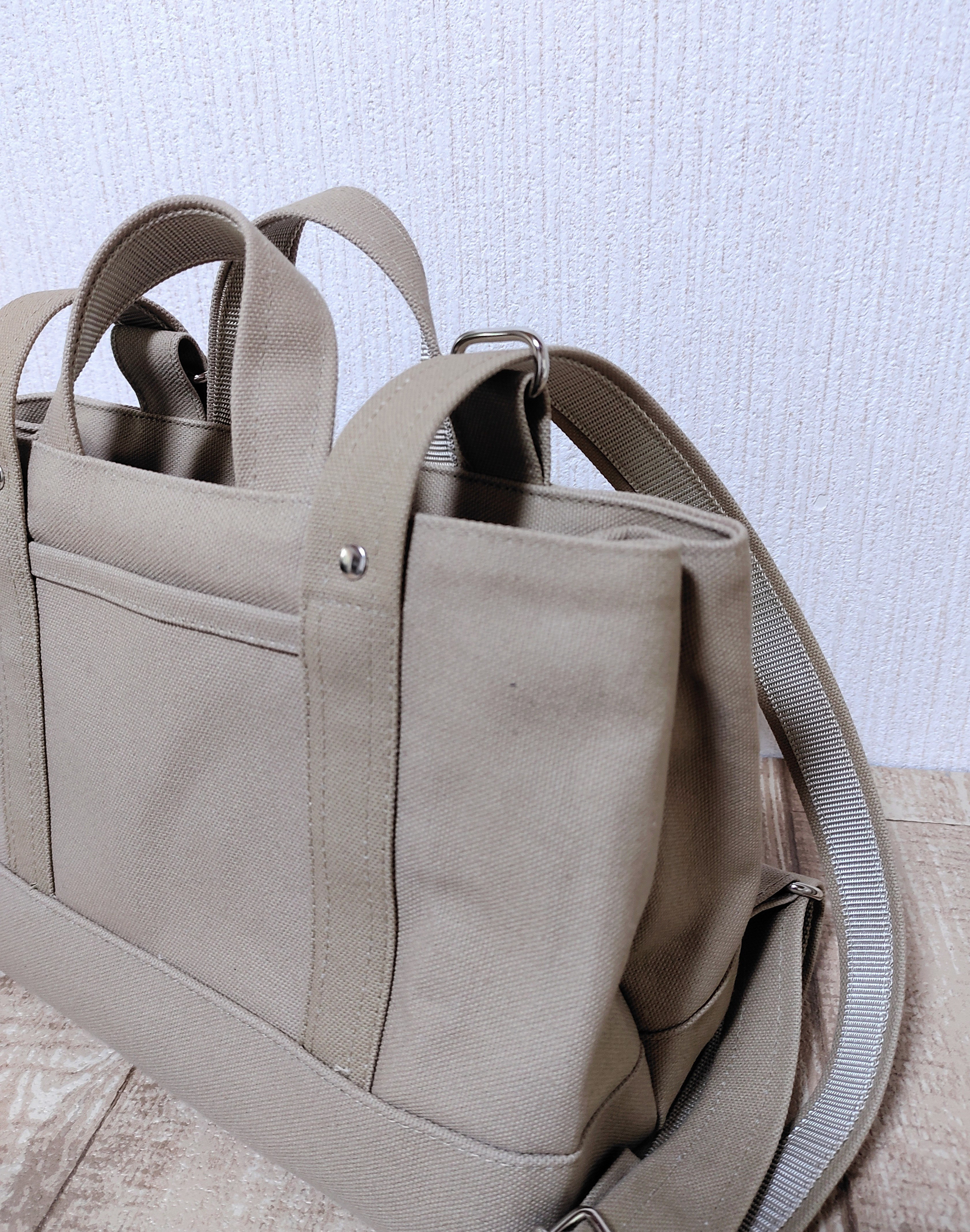 ミニ仕切り帆布リュック（サンドベージュ）