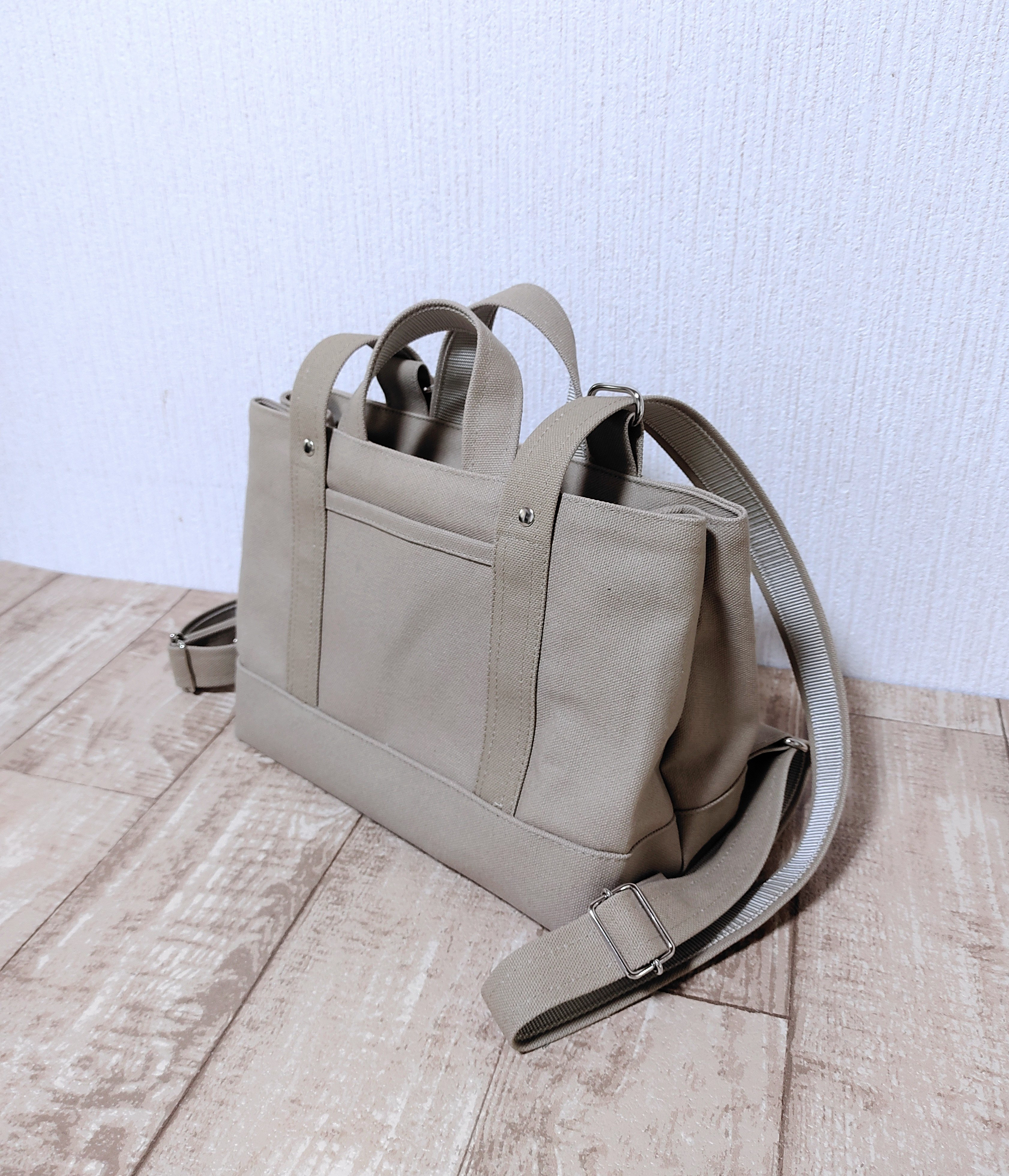 ミニ仕切り帆布リュック（サンドベージュ）