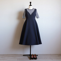 【3個尺寸選◎】V領優雅套頭裙【海軍藍】 第3張的照片