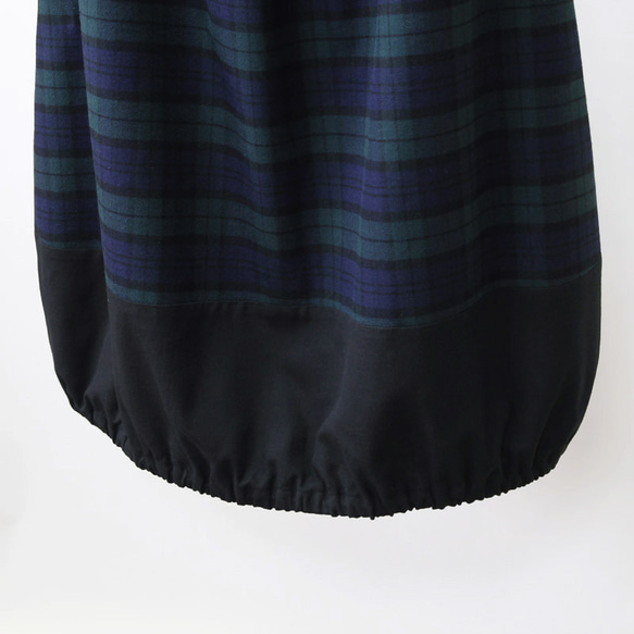 バイカラー 切替しコクーンスカート（ ブラックウォッチ × ビエラ・黒 ）バルーンスカート ブラック 5枚目の画像
