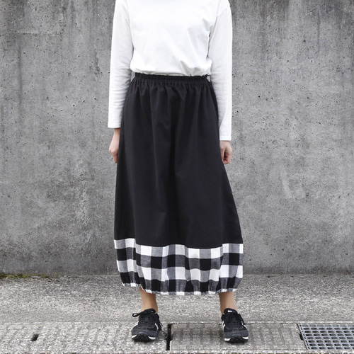 バイカラー 切替しコクーンスカート（ ビエラ・黒 × ブロックチェック  