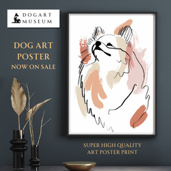 【犬と線 - ポメラニアン犬 No.1】モダンアートポスター ラインアート 犬の絵 犬の絵画 犬のイラスト 1枚目の画像
