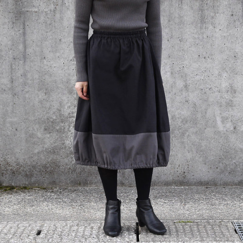 バイカラー 切替しコクーンスカート（ビエラ・黒 × ダークグレー  