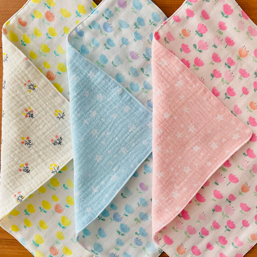 ダブルガーゼ ガーゼハンカチ ループ付きタオル ループ付きハンカチ 花