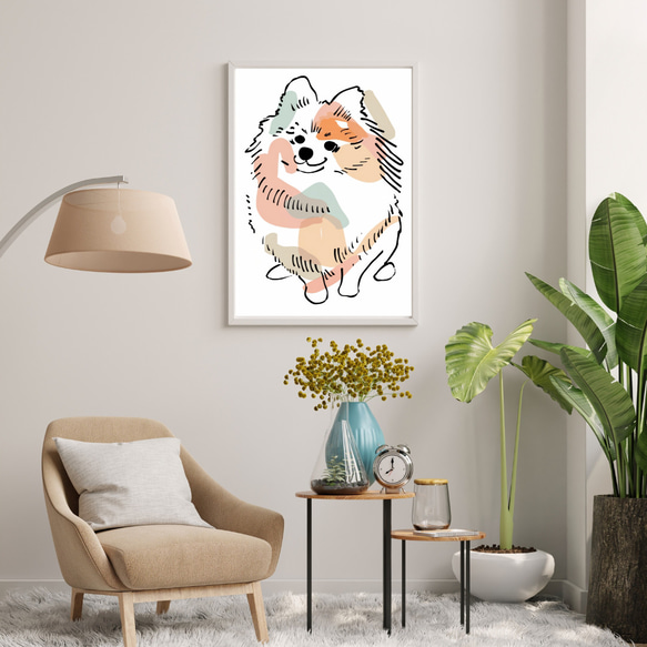【犬と線 - ポメラニアン犬 No.3】モダンアートポスター ラインアート 犬の絵 犬の絵画 犬のイラスト 7枚目の画像