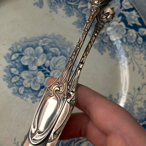 フランス アンティーク]獣手シルバーシュガートング刻印ありe フランス