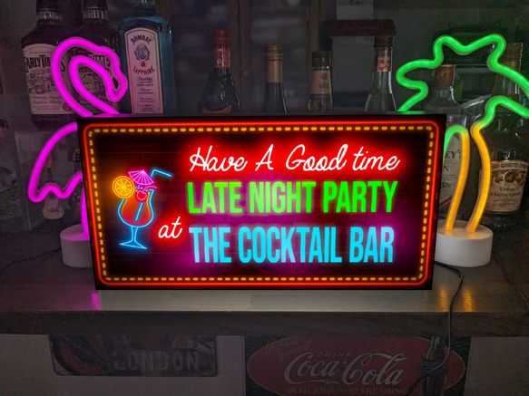 【Lサイズ】カクテルバー ナイトパーティー 宴会 スナック パブ BAR 酒 ランプ 看板 置物 雑貨 ライトBOX 1枚目の画像