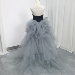 送料無料！カラードレス  アシメドレス ブルーグレー ベアトップ  チュールスカート  前撮り 4枚目の画像