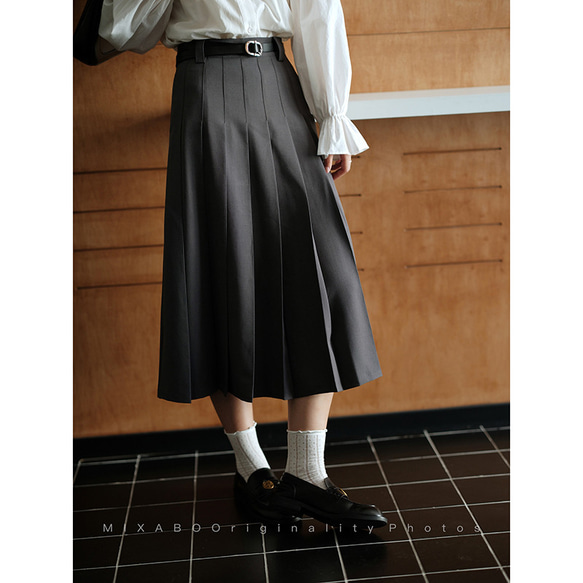 プリーツスカート　シンプルプリーツスカート　グレーとカーキ2色　裏地付きS-XL　S220 12枚目の画像