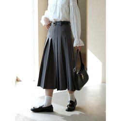 プリーツスカート　シンプルプリーツスカート　グレーとカーキ2色　裏地付きS-XL　S220 2枚目の画像