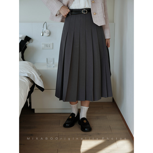 プリーツプリーズ　 プリーツスカートグレーM 美品✨ プリーツプリーズ ロングスカート グレー 2 Mサイズ相当