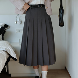 プリーツスカート　シンプルプリーツスカート　グレーとカーキ2色　裏地付きS-XL　S220 4枚目の画像