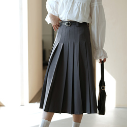 プリーツスカート　シンプルプリーツスカート　グレーとカーキ2色　裏地付きS-XL　S220 1枚目の画像