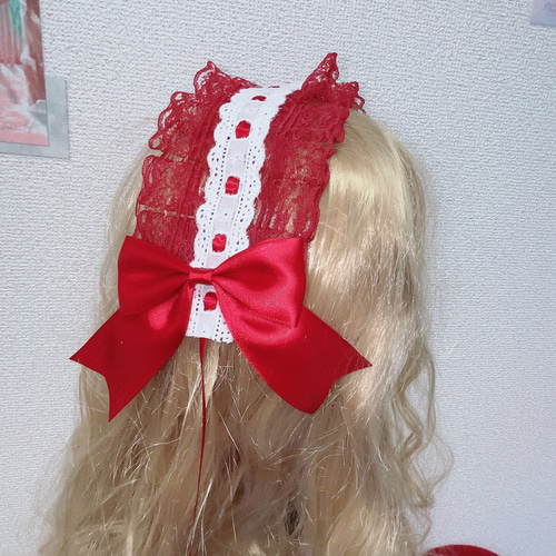 ハンドメイド 赤娘 クリスマス ロリータ ヘッドドレス レース 白雪の姫