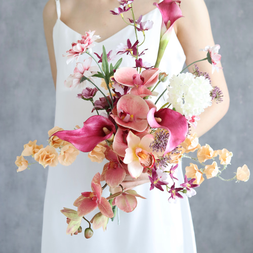 カラーとスイートピーの個性派ブーケ ウェディング ブライダル 造花