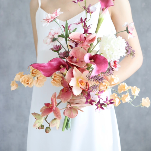 カラーとスイートピーの個性派ブーケ ウェディング ブライダル 造花
