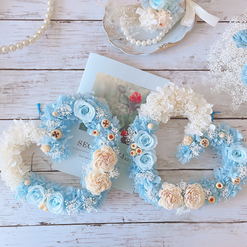 受注制作】爽やかな♡プリザーブドフラワーのハートリース♡ リース  