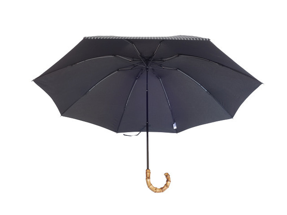 クラシコ メンズ 折り畳み 傘 バンブー持ち手 高級 紳士傘 ストライプ　ネイビー　ブラック　ギフト可 5枚目の画像
