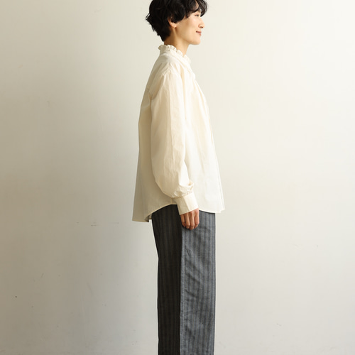 印象的レース入りブラウス シャツブラウス オーガニックコットン100