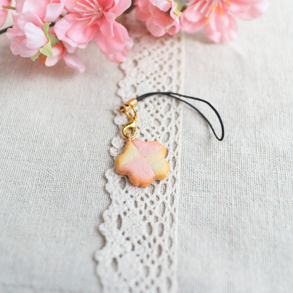 櫻花格子餅乾 市松模様の桜クッキー 耳環 仿真食物 春天粉嫩系 第7張的照片