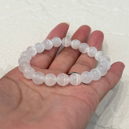 天然石ブレスレット353◇セレナイト 透石膏 キャッツアイ ブレスレット