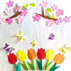 折り紙　春　桜　チューリップ　壁面飾り 1枚目の画像