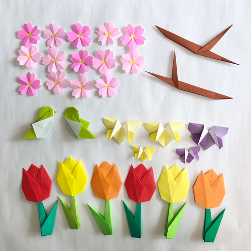 壁面飾り み～子 春 折り紙 春 桜 チューリップ 壁面飾り その他素材 miko origami 通販