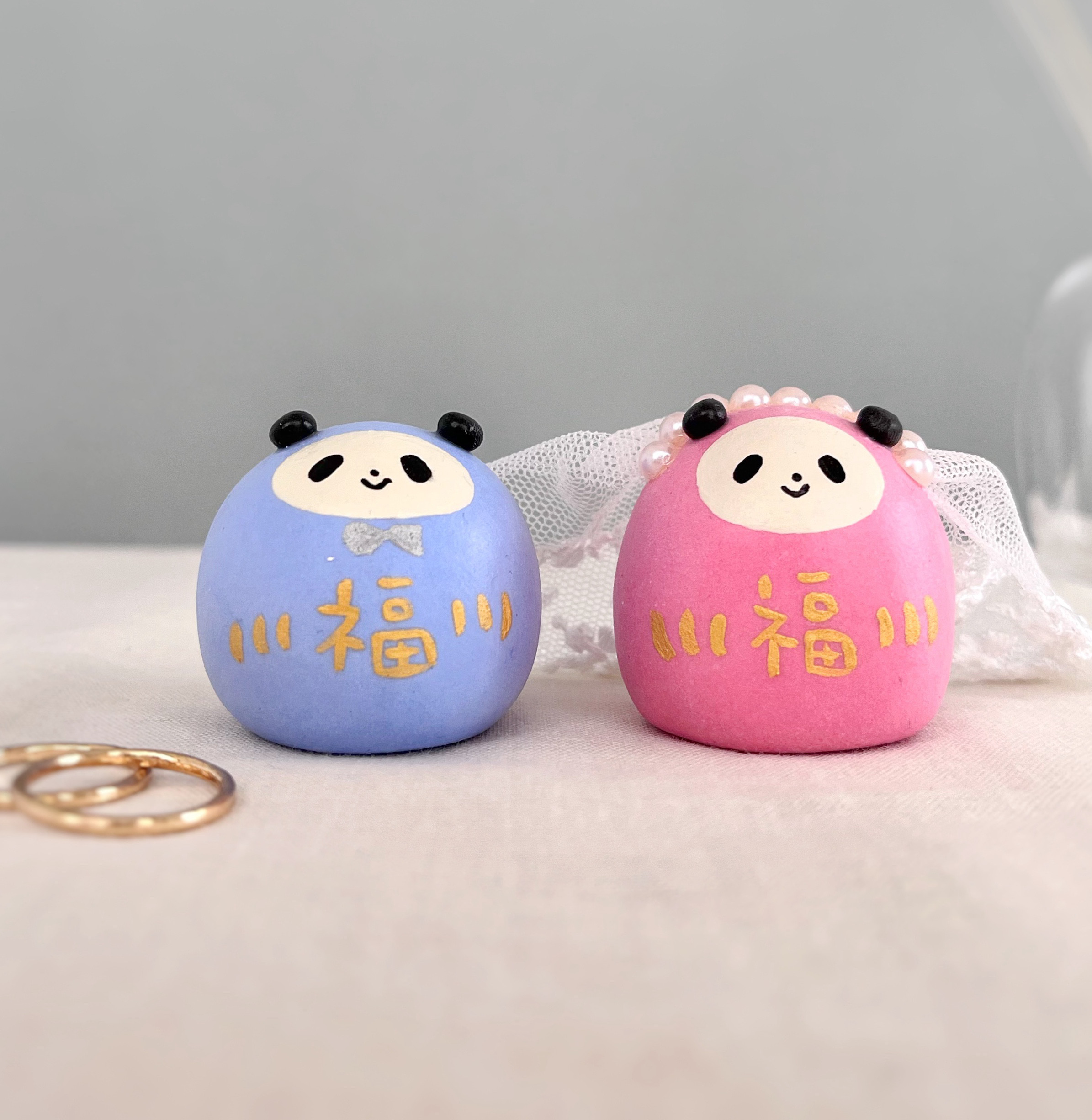 小さなおまつりの結婚式＊いちごミルクとラムネのパンダだるま　＊結婚祝いパンダだるまセット＊