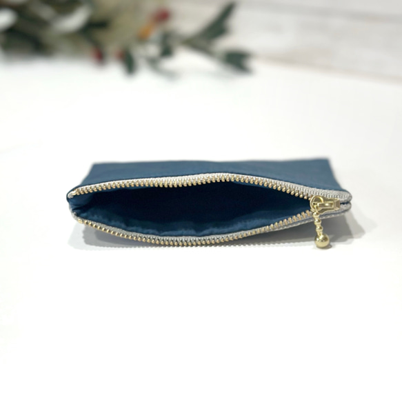 ポケットティッシュケース ❇︎ ポーチ付き　/ インド刺繍リボン　   コバルトブルー×ブルーグレー 3枚目の画像