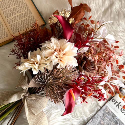 アーティフィシャルフラワー ブーケ インテリア オレンジレッド