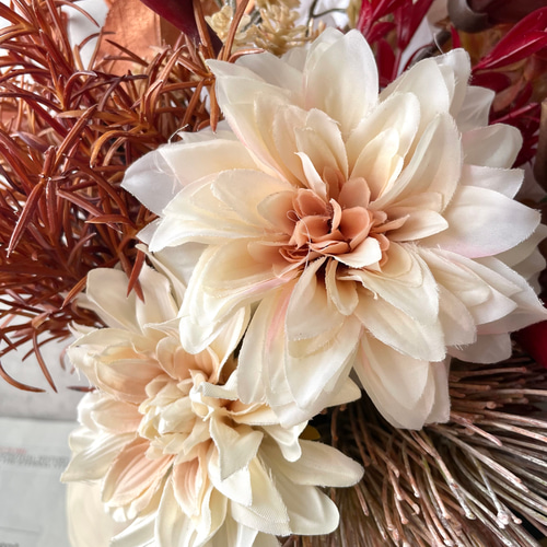 アーティフィシャルフラワー ブーケ インテリア オレンジレッド 花束