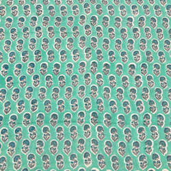 【50cm単位】グリーンブルースモールフラワー　インド　ハンドブロックプリント生地  コットン 4枚目の画像