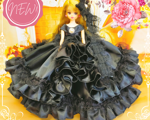 リカちゃん服 花柄✖️黒ドレス 6点セット ハンドメイド