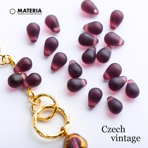 22粒ティアドロップビーズオリジナルブロッサムパープル&2種STビーズ