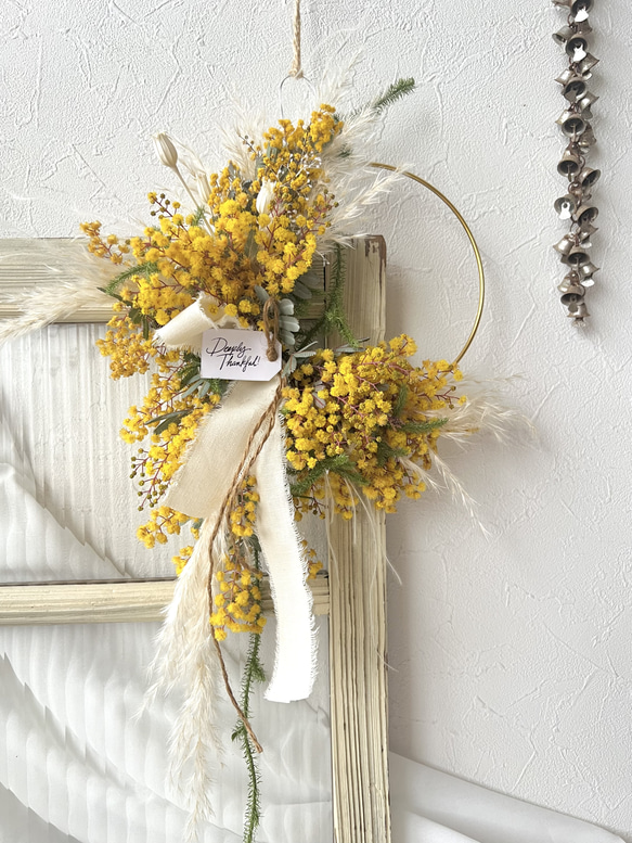 fundan mimosa wreath 〜 ミモザのアレンジリース 壁掛け 春のリース