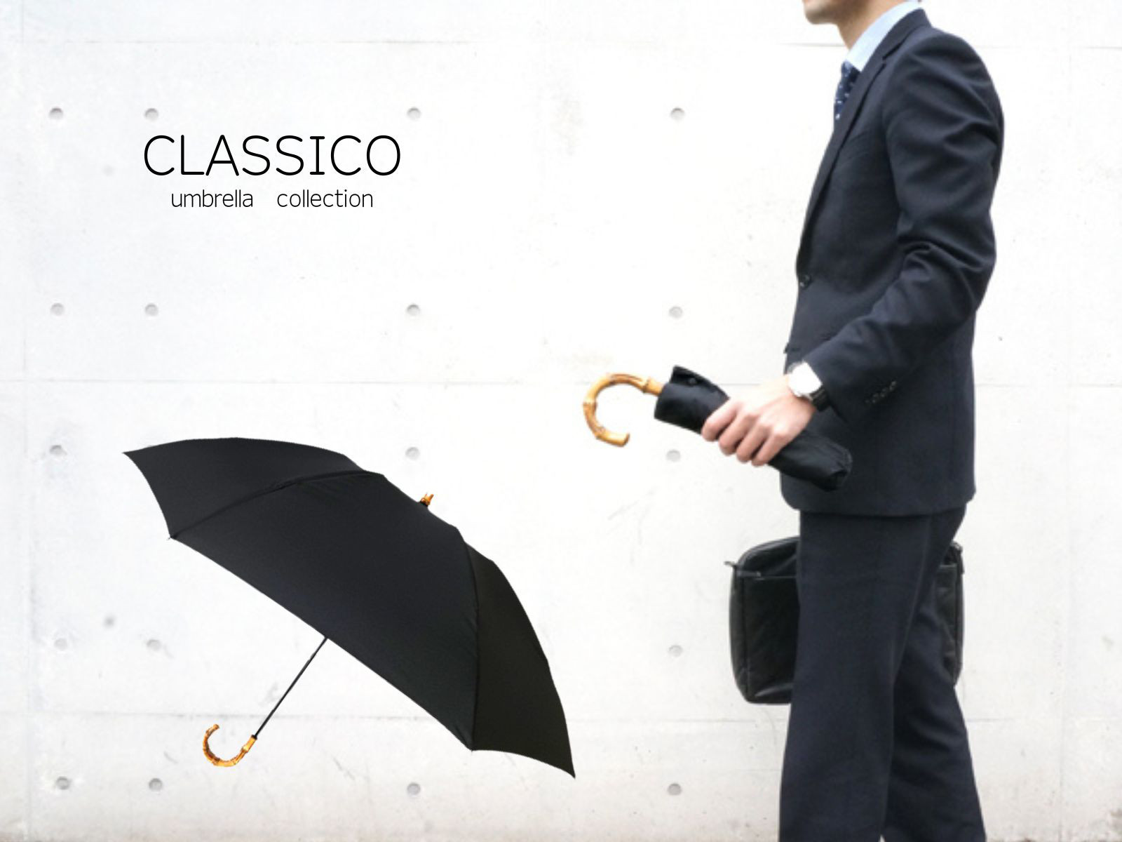 クラシコ メンズ 折り畳み 雨 傘 バンブー持ち手 高級 紳士傘 無地 ネイビー ブラック ギフト可