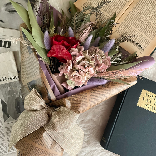 ドライフラワー 花束 コロンとモダンてシックなホワイトブーケ