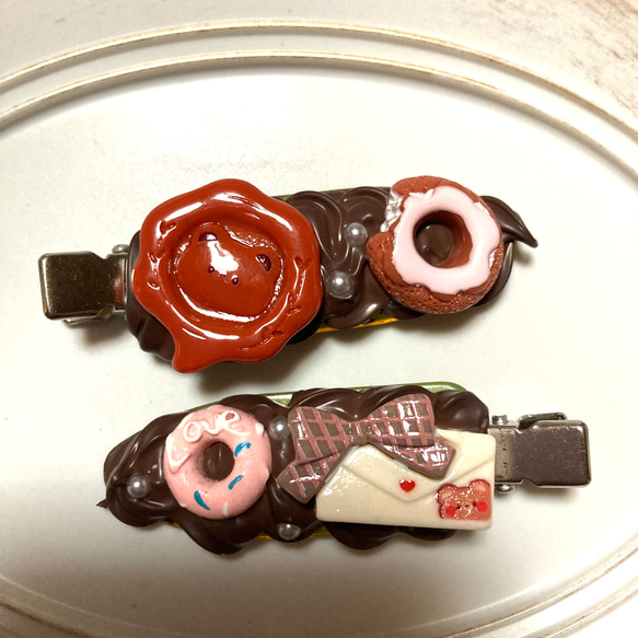クマさん　レター　シーリングスタンプ　ホイップデコ　クリップ　ヘアピン　ドーナツ　チョコレートホイップ 2枚目の画像