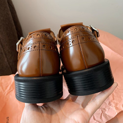 ムートン版~高級感のある彫刻フラワーブロッキング革靴レディース本革厚底楽福靴 A115 5枚目の画像