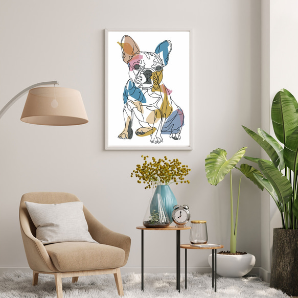 【犬と線 - フレンチブルドッグ犬 No.2】モダンアートポスター ラインアート 犬の絵 犬の絵画 犬のイラスト 7枚目の画像