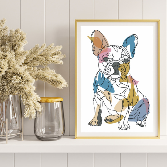 【犬と線 - フレンチブルドッグ犬 No.2】モダンアートポスター ラインアート 犬の絵 犬の絵画 犬のイラスト 8枚目の画像