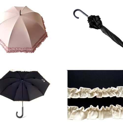 新品晴雨兼用傘ダブルフリル クラシコ 日傘 完全遮光 100% ダブル フリル 55cm ドーム 晴雨