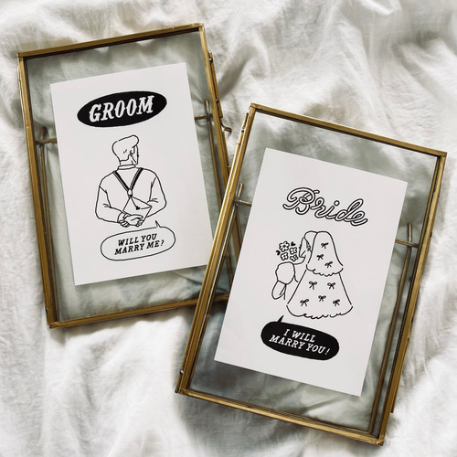 受付サイン 】 GROOM & BRIDE イラスト（用紙のみ） ｜ 結婚式