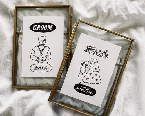 受付サイン 】 GROOM & BRIDE イラスト（用紙のみ） ｜ 結婚式
