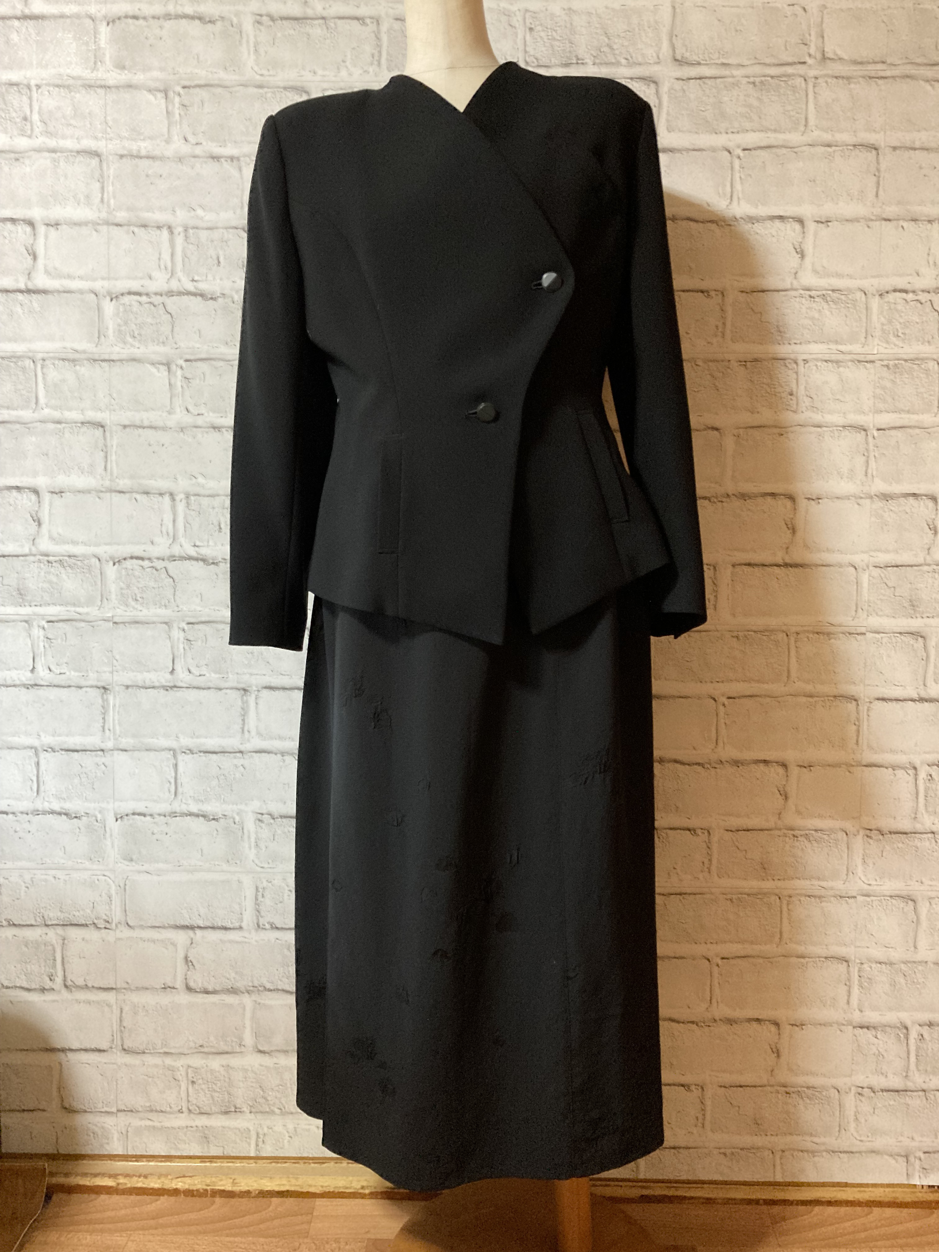 葉模様　羽織リメイク　絹　ワンプリーツスカート