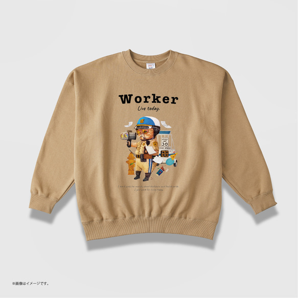 「WORKER 働くネコ。」リラックス スウェットシャツ/送料無料 5枚目の画像