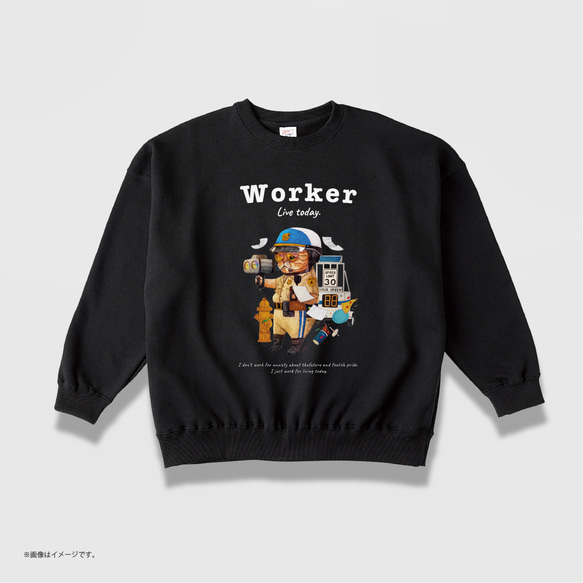「WORKER 働くネコ。」リラックス スウェットシャツ/送料無料 4枚目の画像