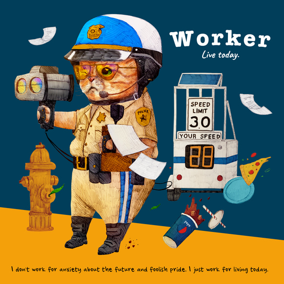 「WORKER 働くネコ。」リラックス スウェットシャツ/送料無料 2枚目の画像