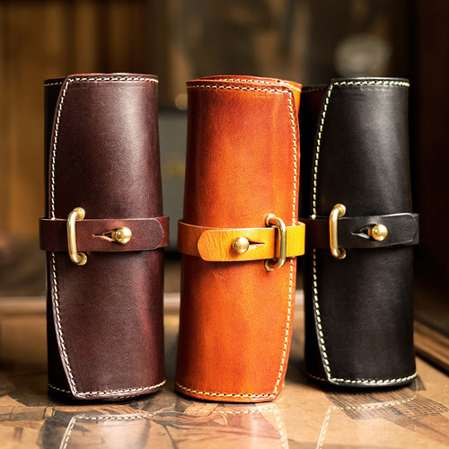 ハンドメイドのヴィンテージ・レザー・メガネケース（時計・文房具用